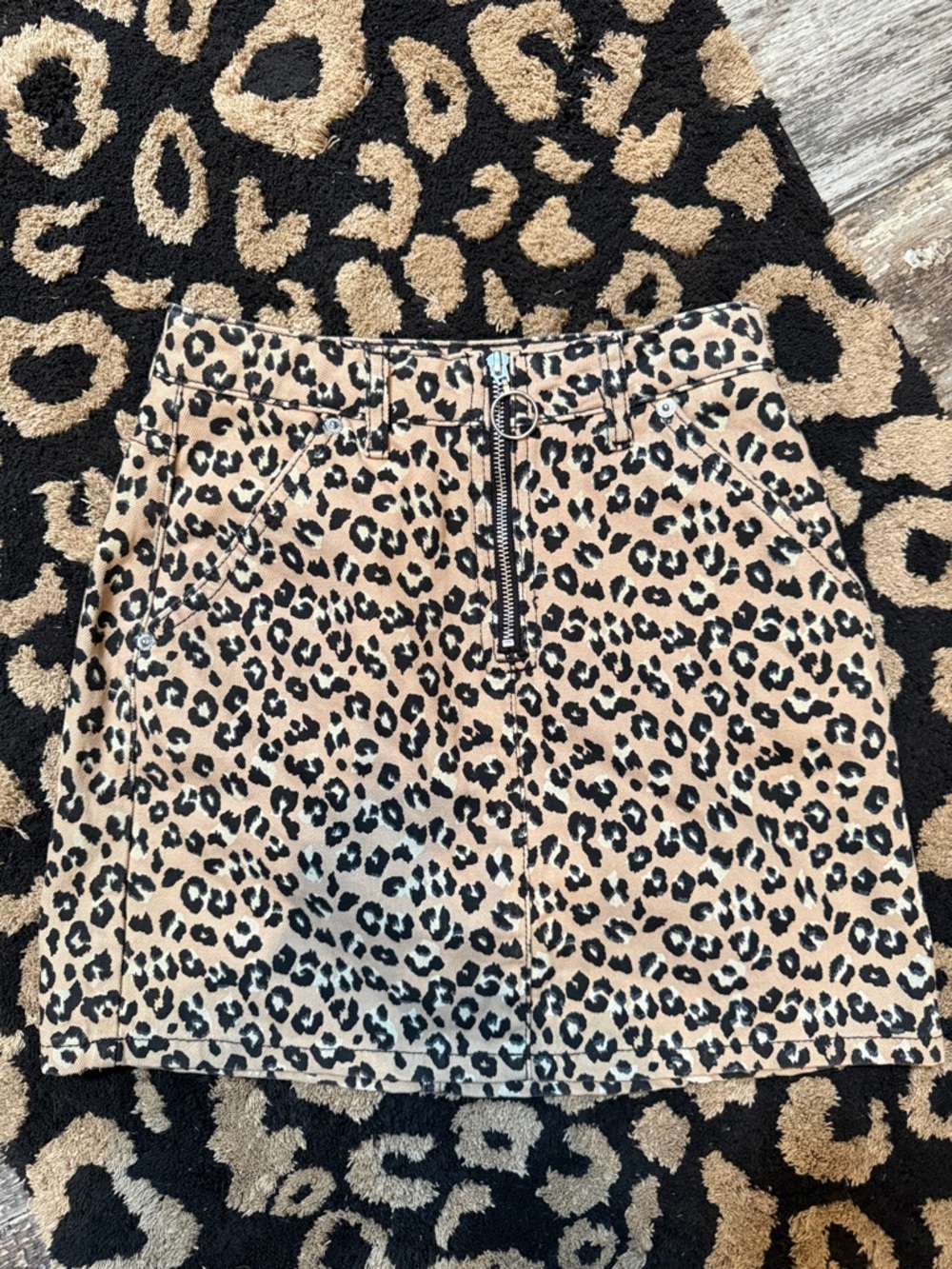 Topshop Moto Leopard-Print Zip Mini Skirt in Tan and Black